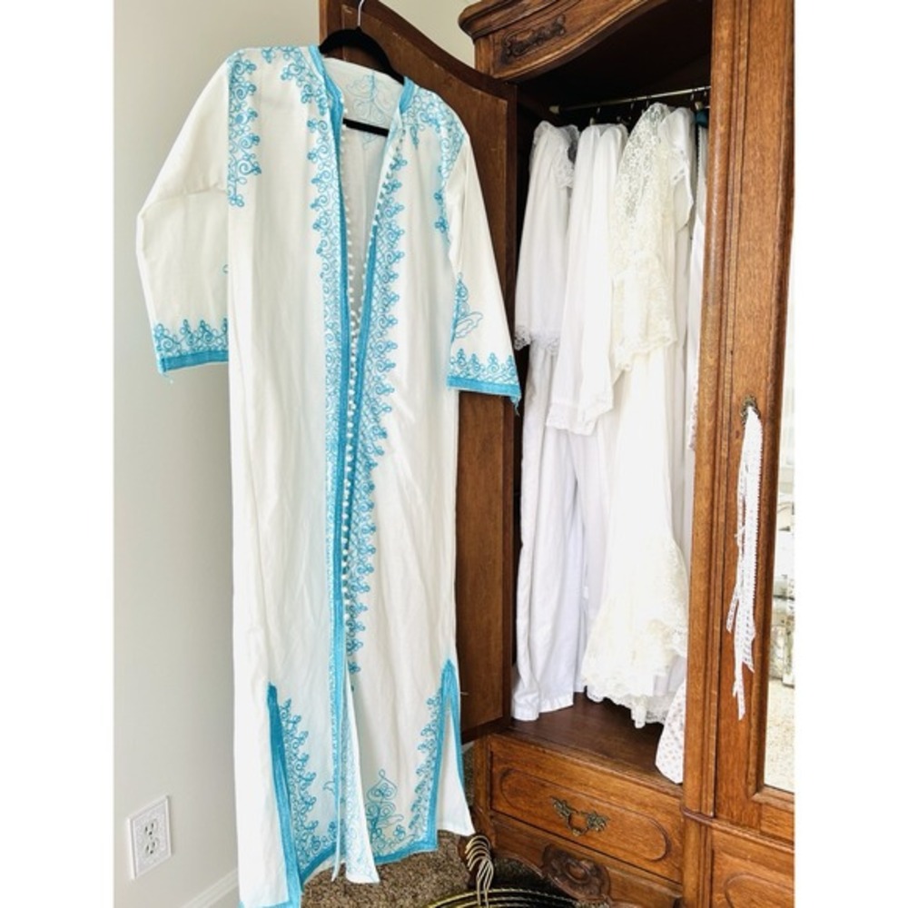 Handmade Vintage Moroccan Embroidered Maxi Kaftan |‎ Size large